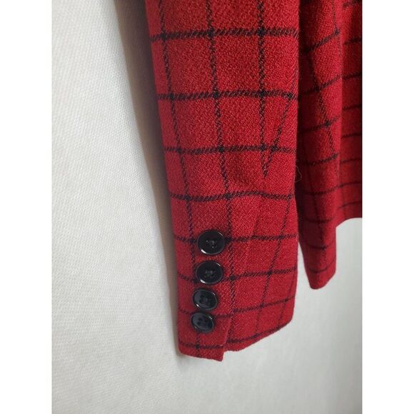 Lauren Ralph Lauren Window Pane Plaid Academia Red Wool Blazer Full Zip Jacket - Picture 6 of 11